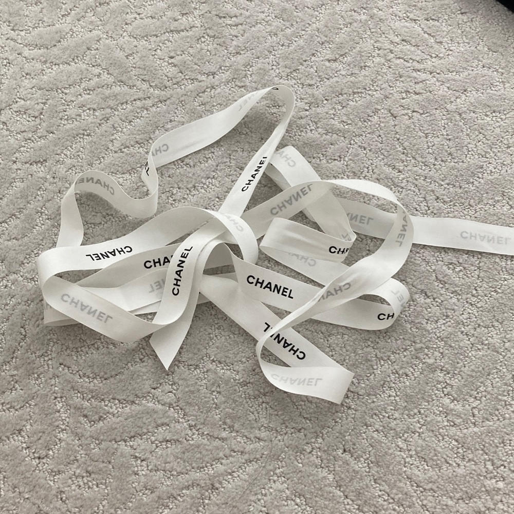 CHANEL White Branded extra long Ribbon
